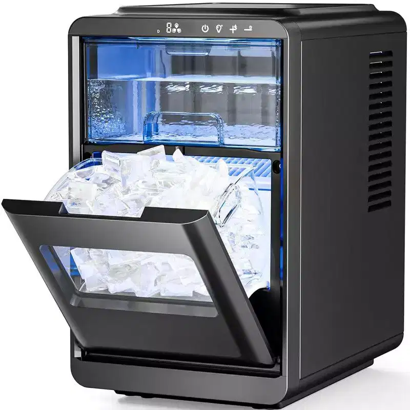 Crescent Ice Maker, 27 lbs/24H, 16 Cubes in 15 Mins, Slow-Melting Ice, Self-Cleaning, 24-Hour Timer, Countertop for Home, Kitchen, Office, Parties.