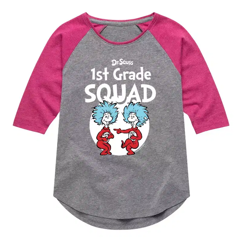 Girls' - Dr. Seuss - 1st Grade Squad Thing 1 and Thing 2 Shirt Tail Raglan Graphic T-shirt