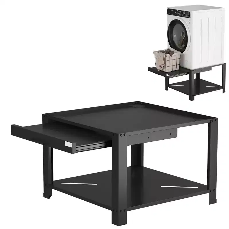 29 Metal Laundry Pedestal for Washer and Dryer, 2 Tier Washing Machine Base with Pullout Shelf, 800Lbs Capacity Laundry Raiser