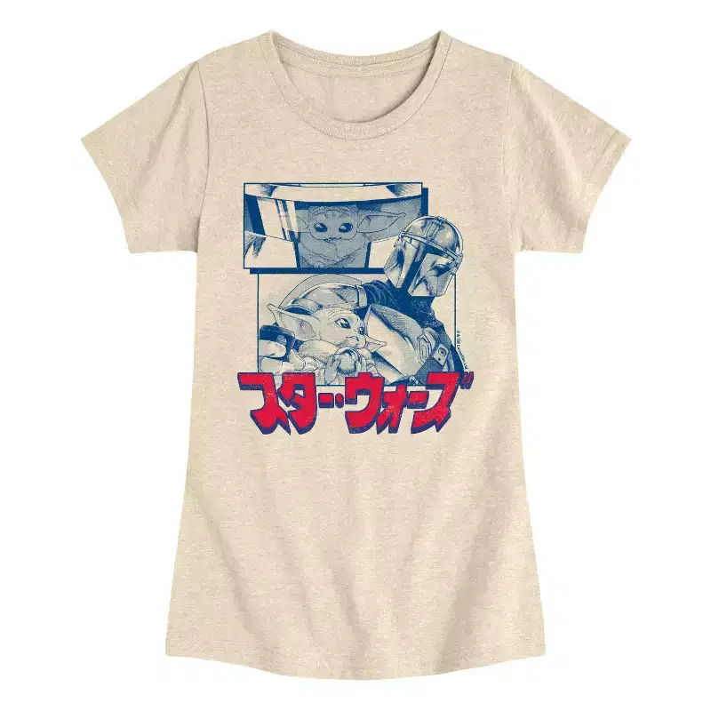 Girls' - The Mandalorian - Mando Manga Panel- Youth Girls Short Sleeve T-Shirt Fitted Short Sleeve Graphic T-Shirt