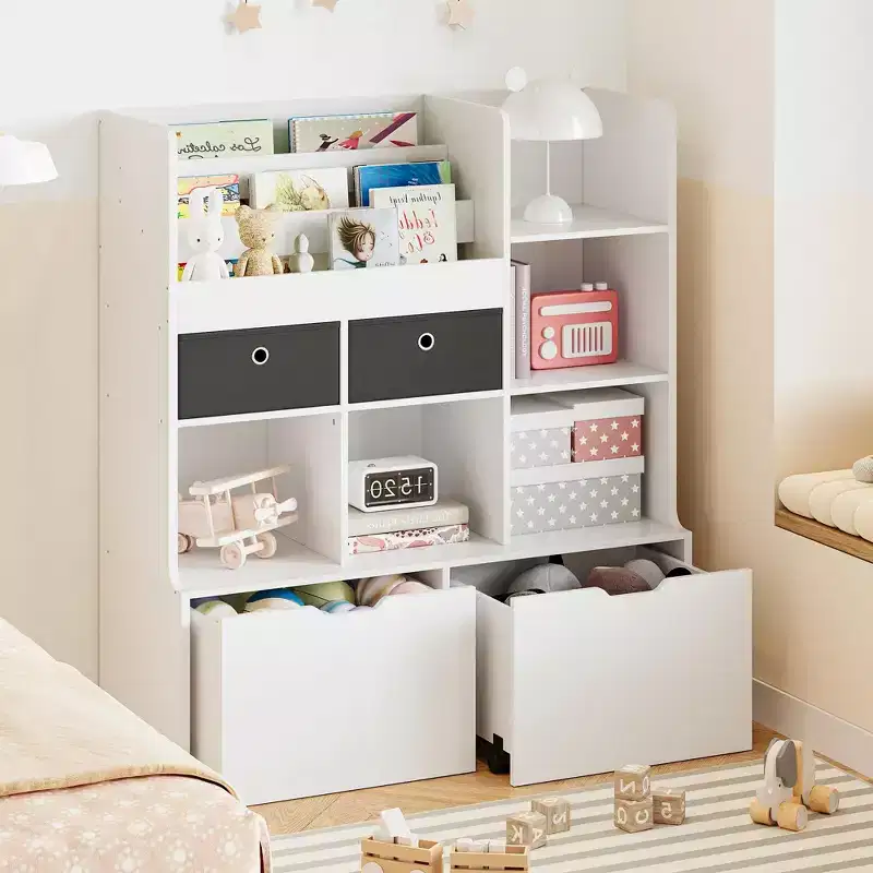 Toy Storage Organizer 47.8" Kids Bookshelf with Drawers, Modern Wooden Bookcase with Cubbies and Floor Storage Cabinet, Toy Chest