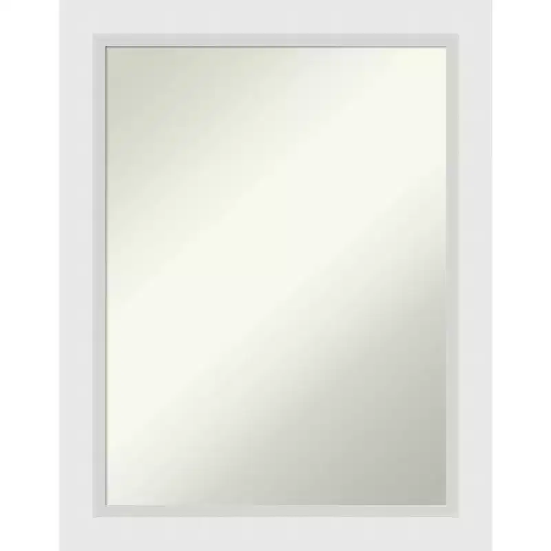 22 x 28 Non-Beveled Blanco White Wood Wall Mirror - Amanti Art: Modern Rectangular Decor, Includes Mounting Hardware