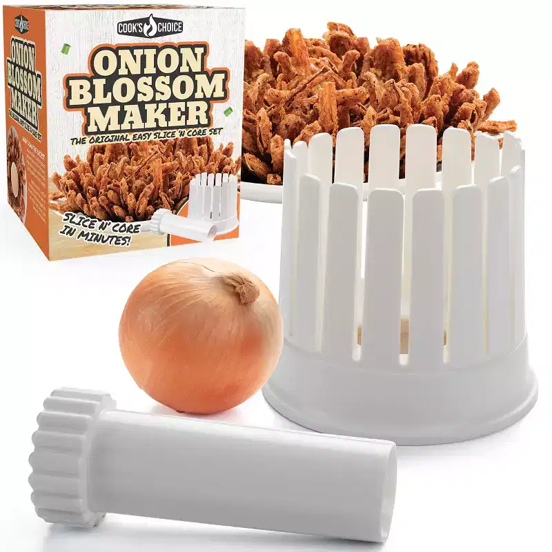 The Original Cook's Choice Onion Blossom Maker Set- All-in-One Blooming Set w Core Cutter & Knife Guide- Restaurant Style Fried Onion Blossom