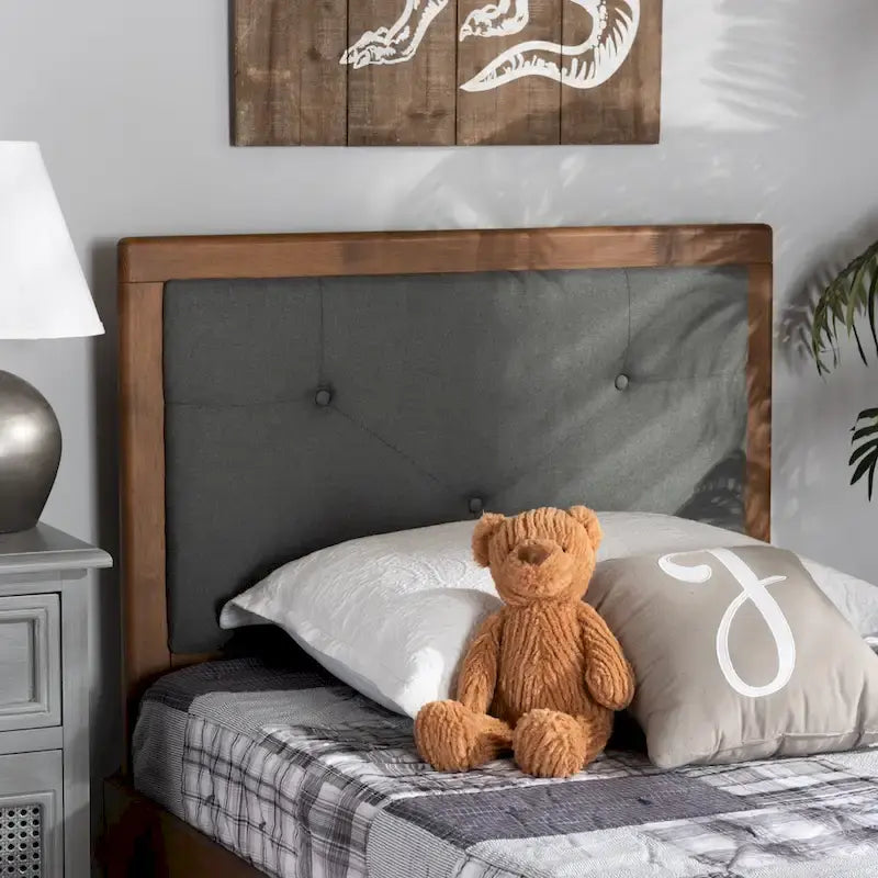 Button-Tufted Fabric Headboard &ndash; Dark Grey / Walnut Brown, Transitional Style, Adjustable Height, Twin / Full / Queen / King