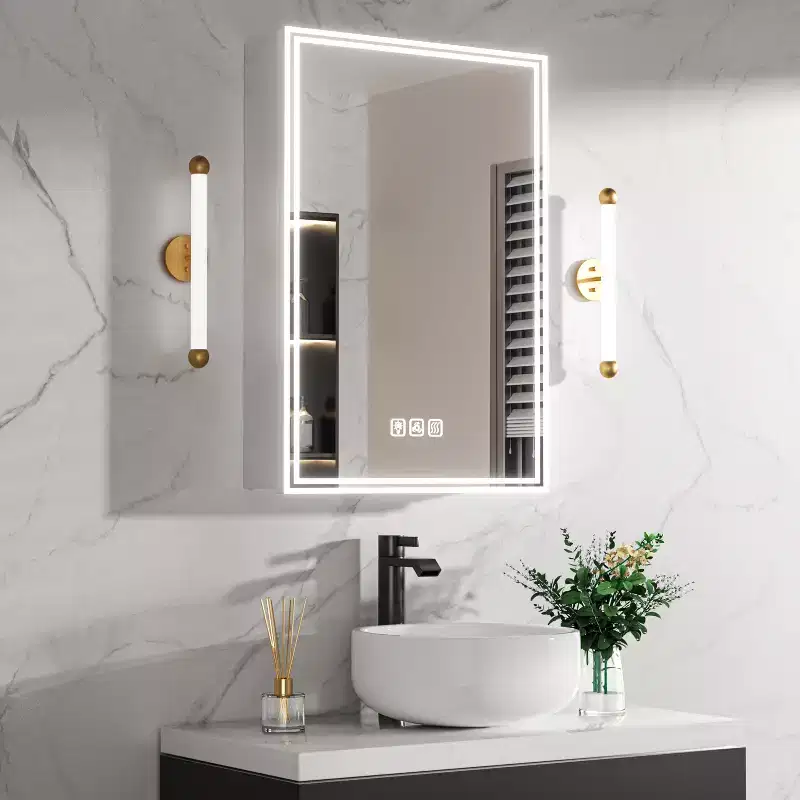 FAMYYT Rectangular Aluminum Medicine Cabinet with Mirror and Light, Dimmable, Anti-fog, Fully Assembled