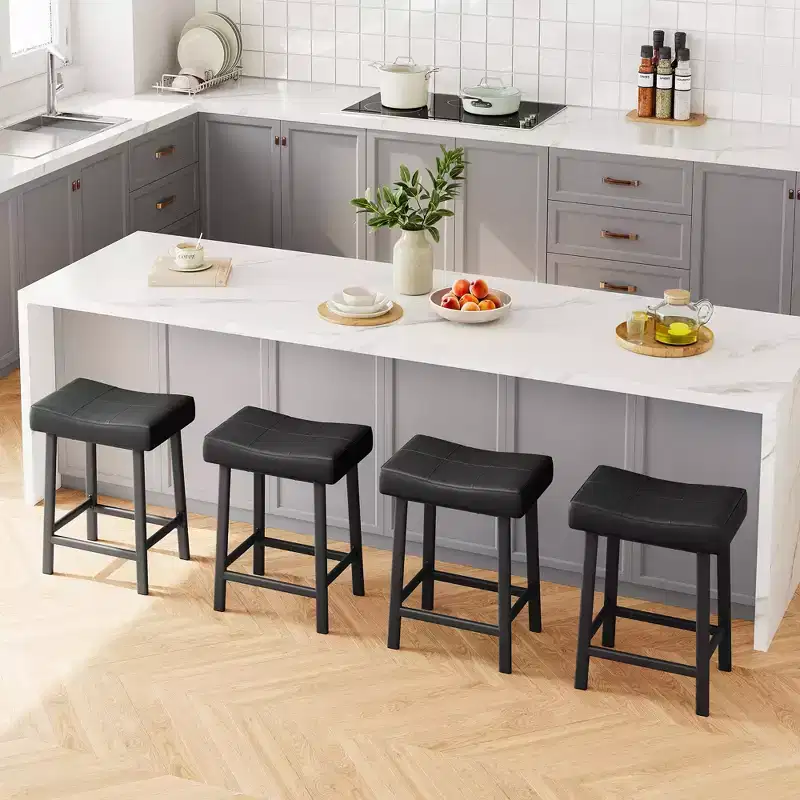Bar Stools Set of 4, 24" Counter Height Upholstered Barstools with Curved Seat