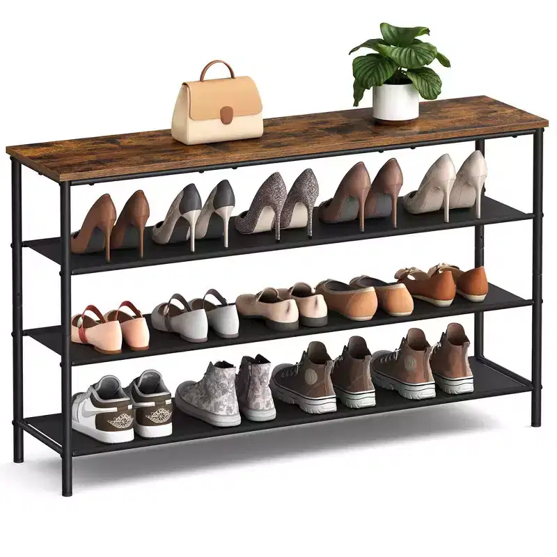 VASAGLE Shoe Rack 4 Tier Shoe Storage Rack for 15-18 Pairs of Shoes Rustic Brown and Black