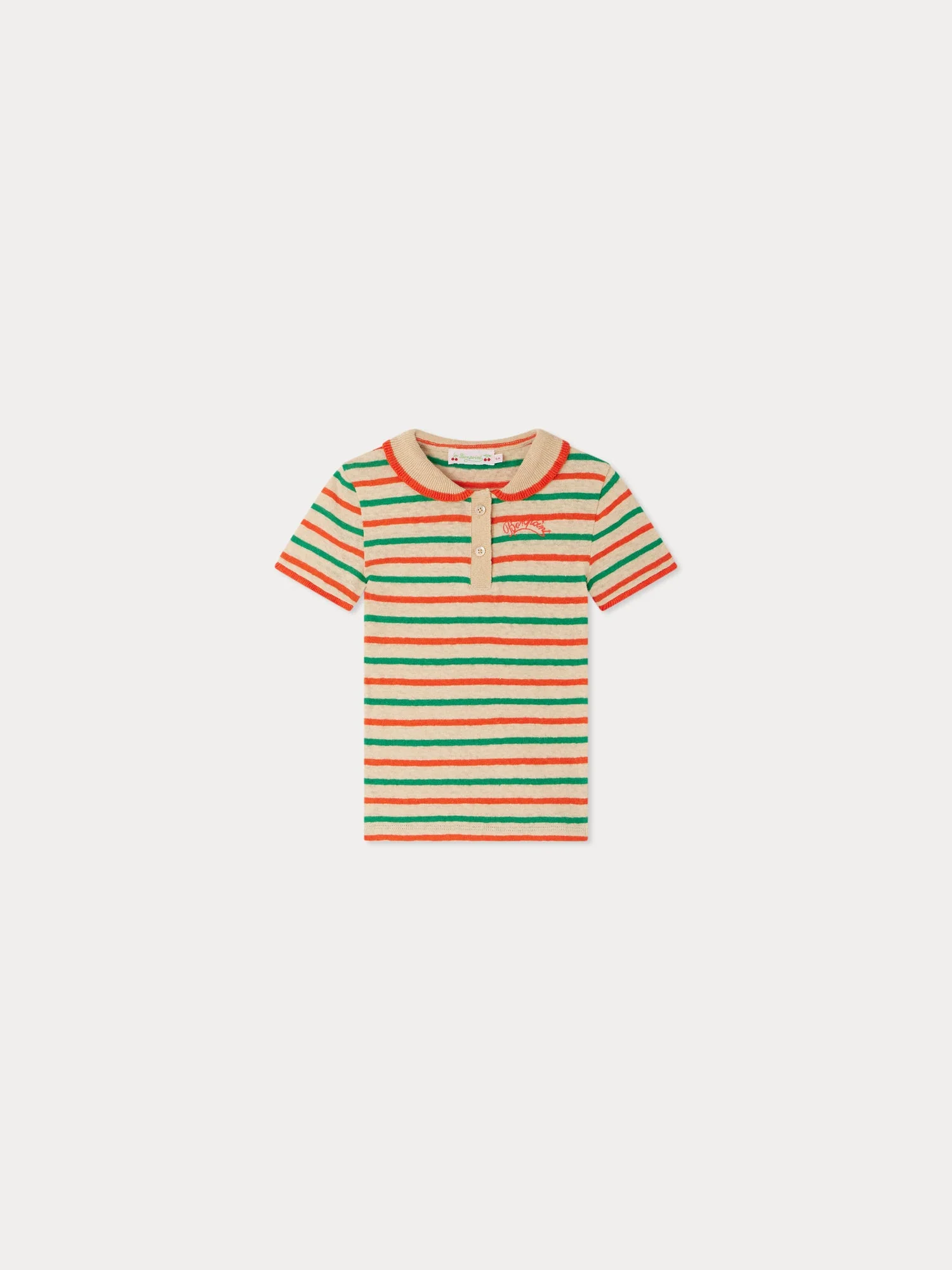 striped polo collar t-shirt in organic cotton