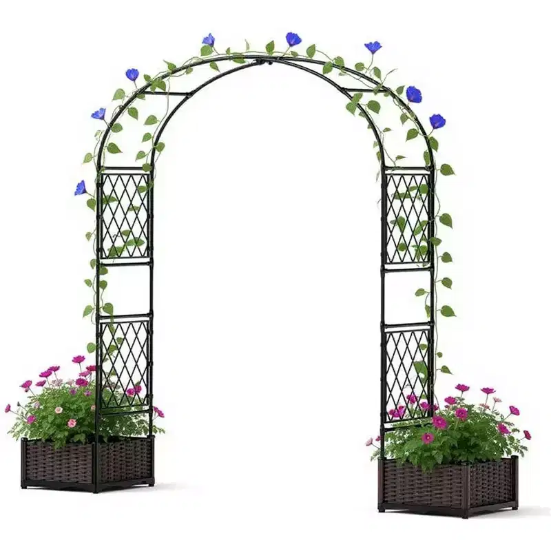 GustoWave Weatherproof Garden Arbor with Dual Planter Boxes for Climbing Plants, Backyard, Patio, Black