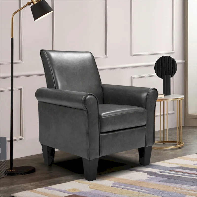 PU Leather Accent Armchair with Ottoman, Single Seat &ndash; Black / Dark Grey