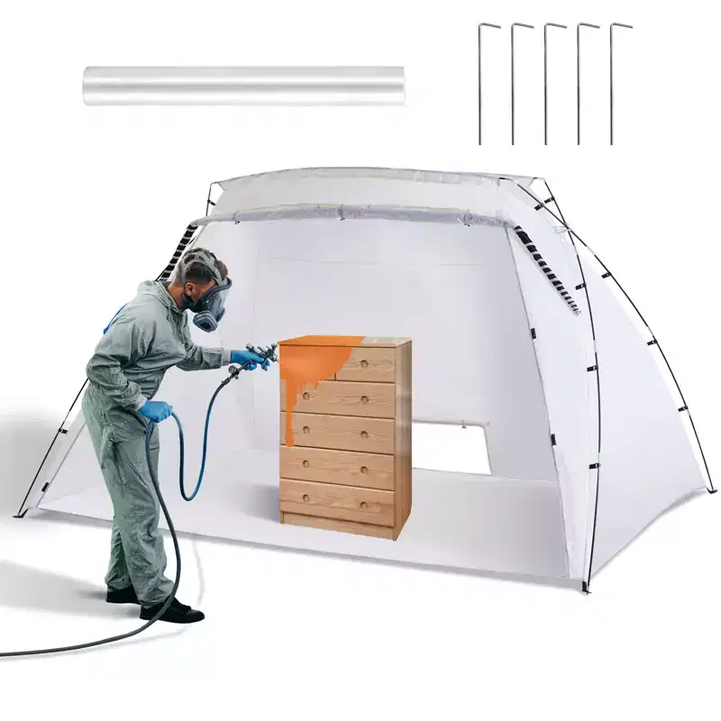 VEVOR Portable Paint Booth, Larger Spray Paint Tent with Built-in Floor & Mesh Screen, Painting Tent Station, 10x7x6ft Spray Paint Shelter, White