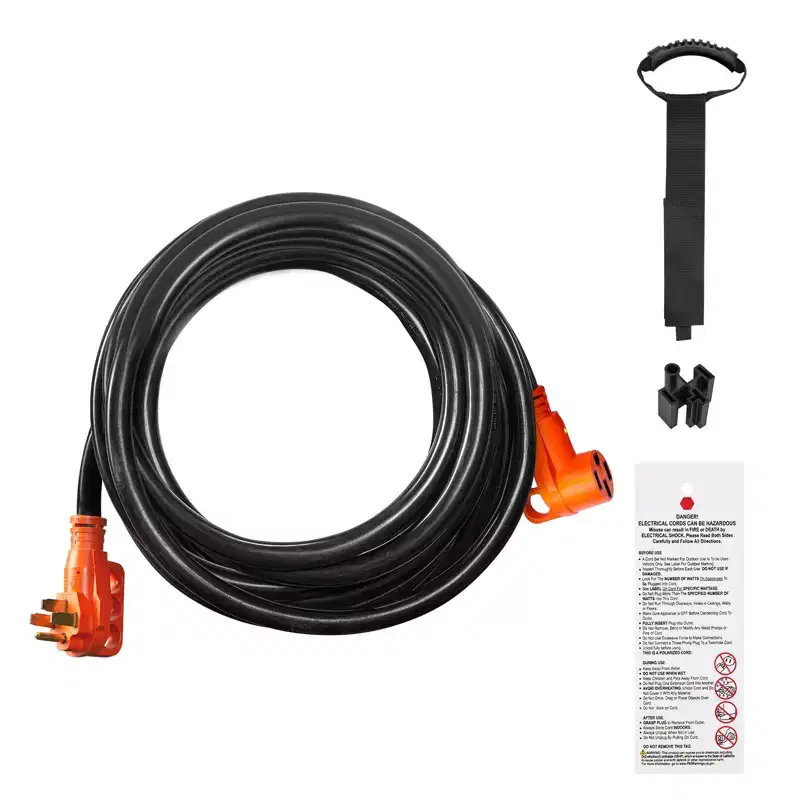 VEVOR 50 ft RV Extension Cord, 50 Amp, Heavy Duty STW RV Power Cord, NEMA 14-50R Female NEMA 14-50P Male Plug, Black
