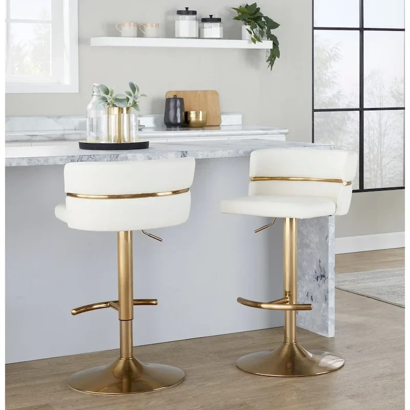 Lena Adjustable Bar Stool with Rounded T Footrest (Set of 2)
