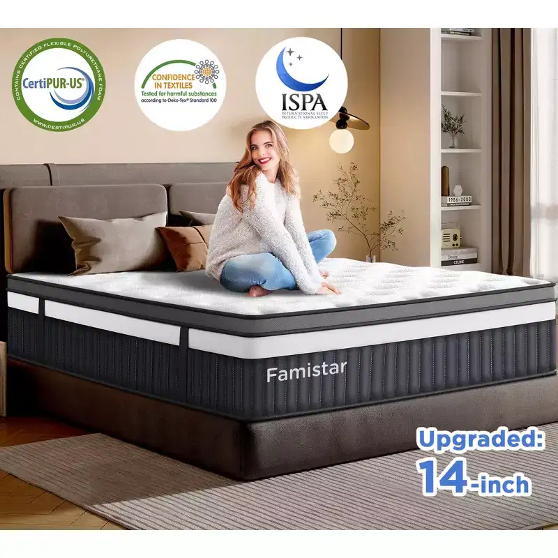 14" King Hybrid Mattress in a Box, Gel Memory Foam & Pocket Coils, Medium Firm, Cooling Bed for Side Sleepers