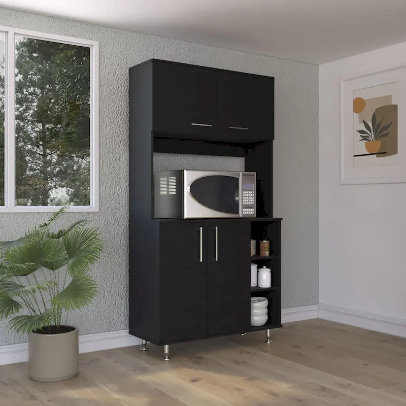 Kitchen Pantry Double Door Cabinet with Four Legs and Three Shelves