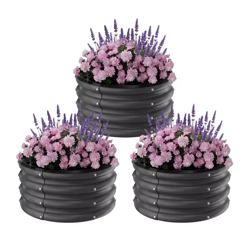 Galvanized Raised Garden Bed Outdoor, 3 Pcs 2x2x1Ft Round Raised Beds for Gardening, Metal Planter Box for Planting Plants Vegetables