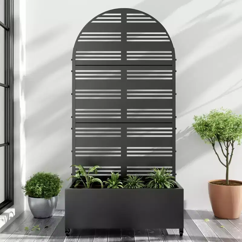 Dovelina Arch Metal Mobile Planter Box,Trellis for Climbing Plants,Outdoor Privacy Screens - Black-Harold