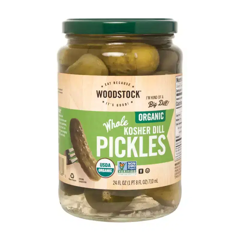 Woodstock Organic Kosher Whole Dill Pickles - Case of 6 - 24 fl oz