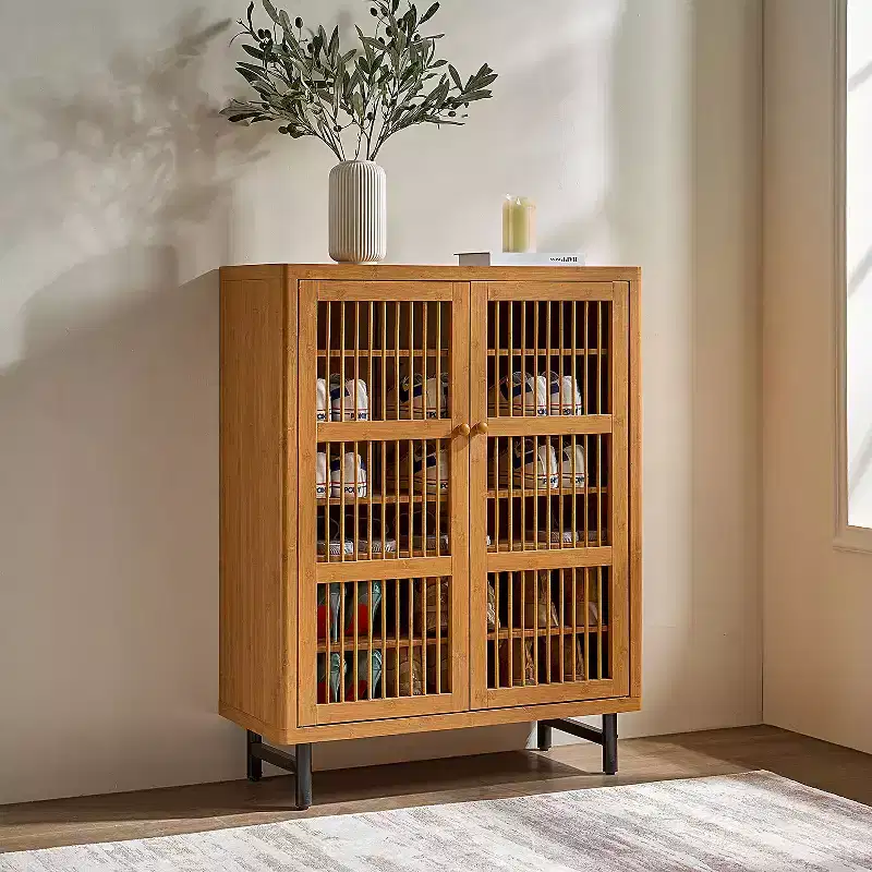 TUYOHW 6-Tier Wooden Shoe Cabinet with Shutter Doors, Adjustable Shelf Shoe Rack, Multi-scene Shoe Organizer for Entryway Hallway Closet Living Room