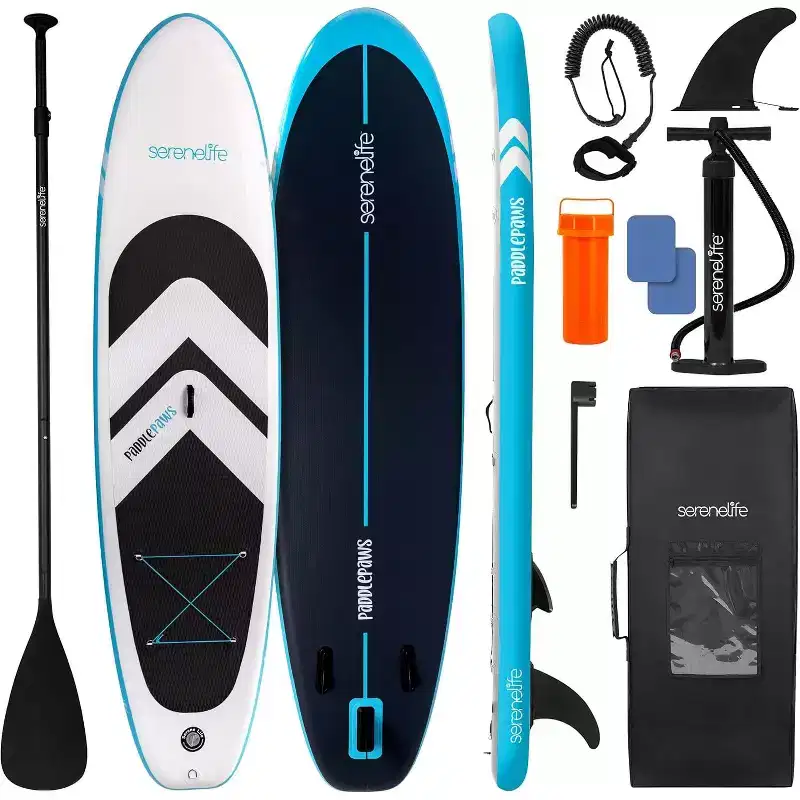 SereneLife Inflatable Stand-Up Paddleboard for Water Adventures with Double-Action Pump, Accessories Included, Lightweight Design