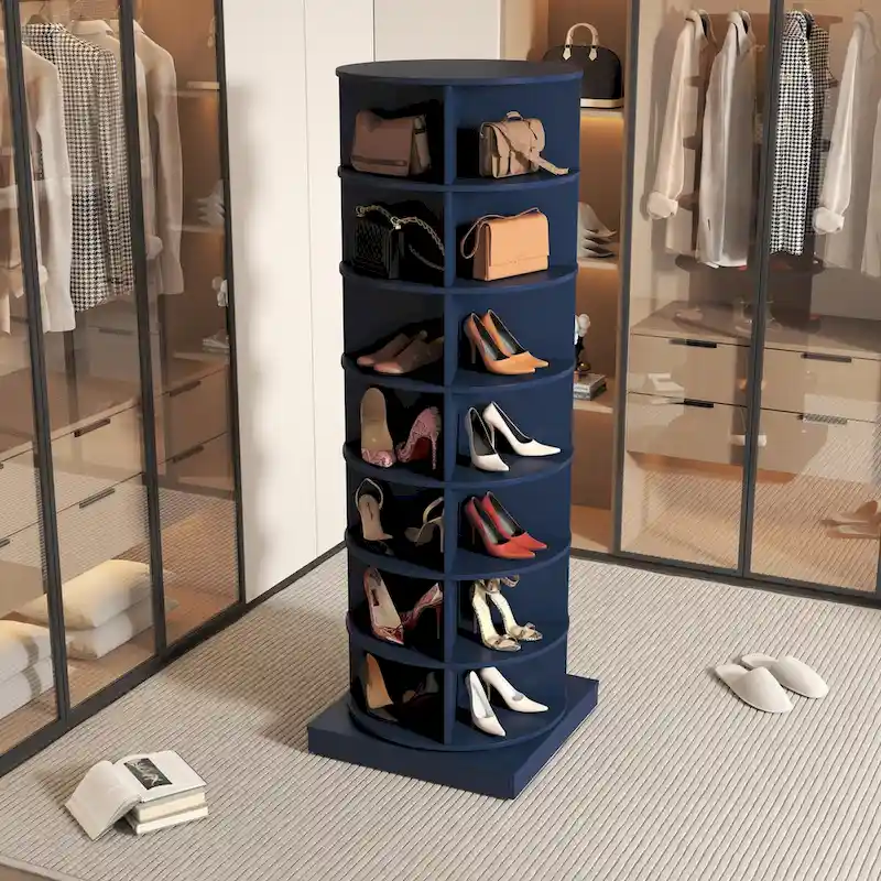 Blue 360 Rotating Shoe Cabinet with 7 Layers for Living Room