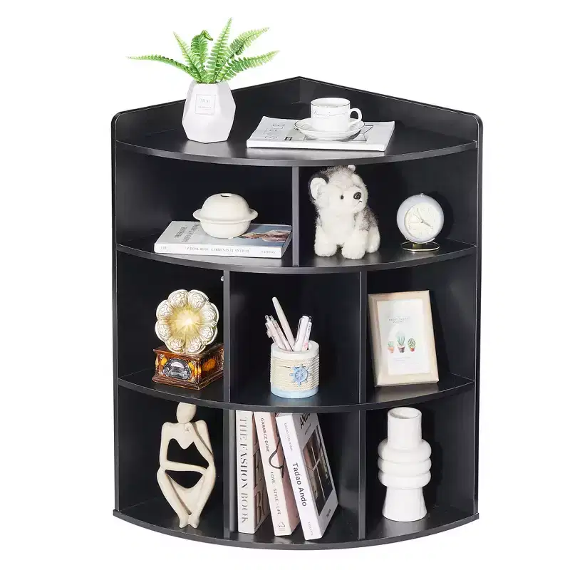 VECELO Corner Cabinet, 3-Tier Cube Storage Organizer, Triangle Bookcases with 8 Cubbies