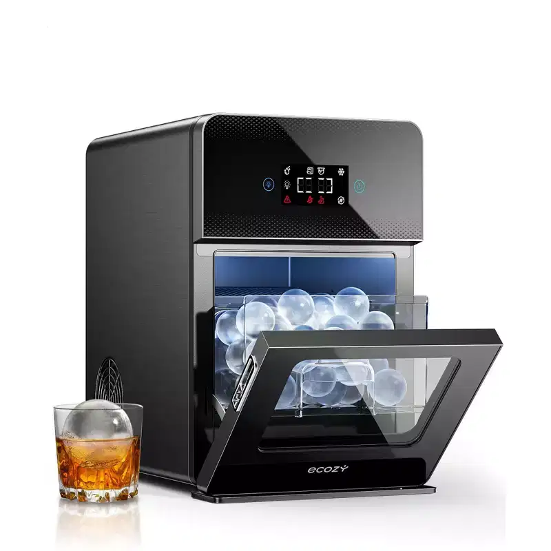 Ecozy Chillio 2 Clear Ice Ball Maker 4 pcs in 40 Mins, 144 pcs/Day, Sphere Ice Maker with Self-Cleaning for Bar Whiskey & Bourbon