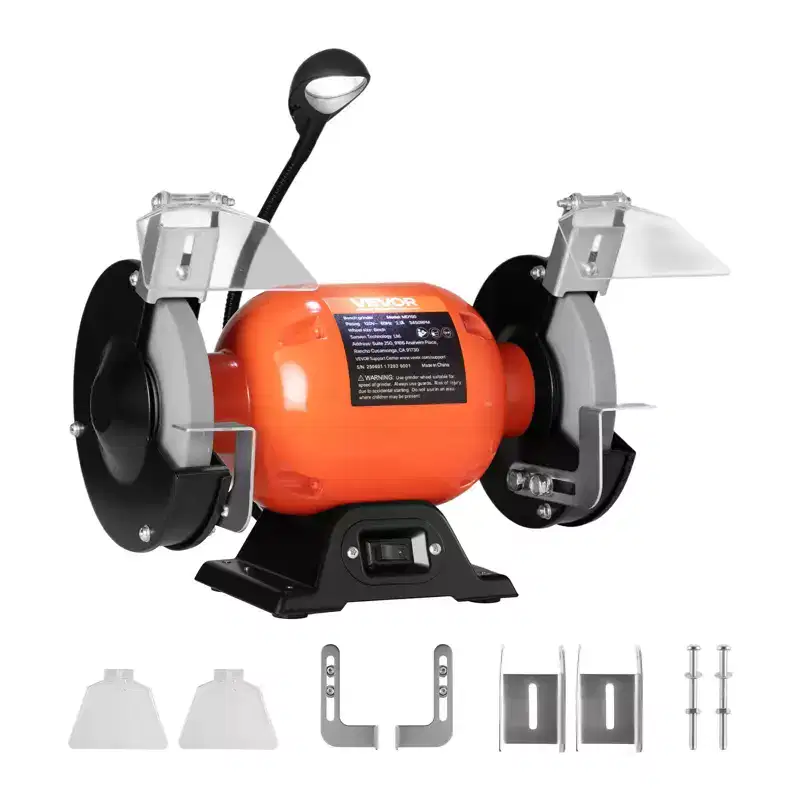 VEVOR Bench Grinder, 6-inch Single Speed Bench Grinder, 3450RPM High-Speed Table Grinders with 250W 2.1A Induction Motor, Orange