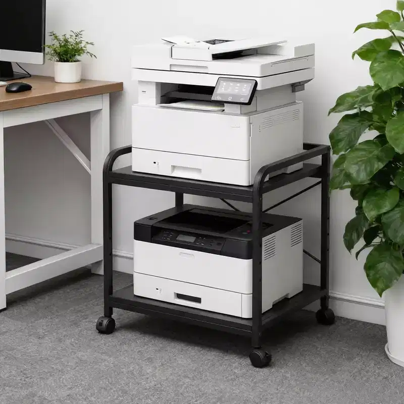 20 Large Printer Stand with Wheels, 2 Tier Under Desk Printer Table with Height Adjustable Shelf, Rolling Printer Cart for Home Office Storage