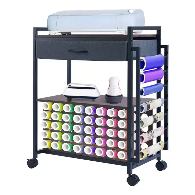 Large Craft Organizer and Storage Rolling Cart Compatible with Fabric Drawer, Hook & 47 Vinyl Roll Holder for Home Craft Workstation Room