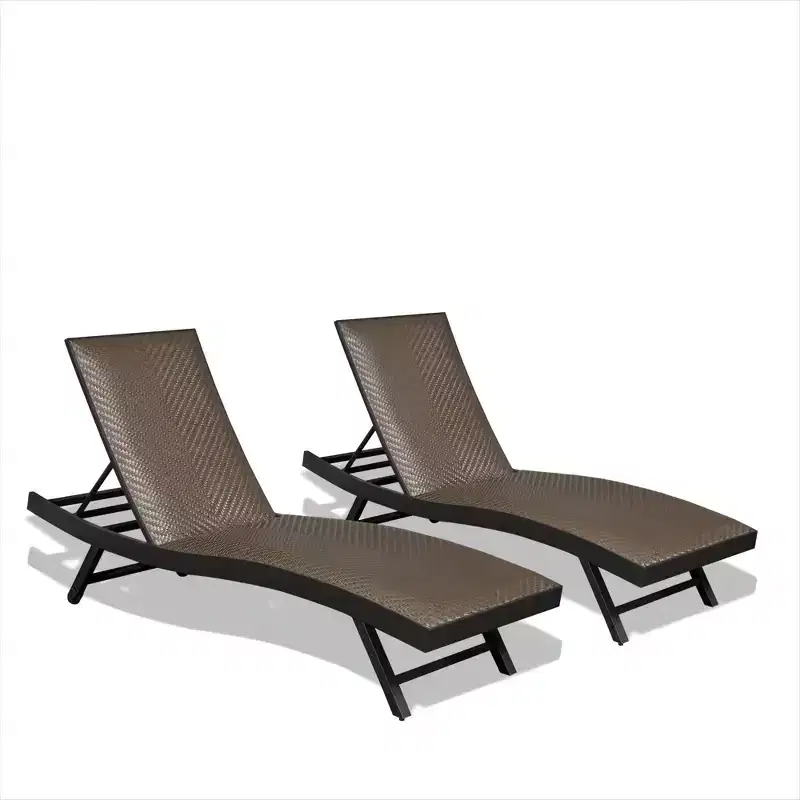 CLIHOME Outdoor PE Wicker Chaise Lounge,Pool Adjustable Backrest Recliners(Set of 2)