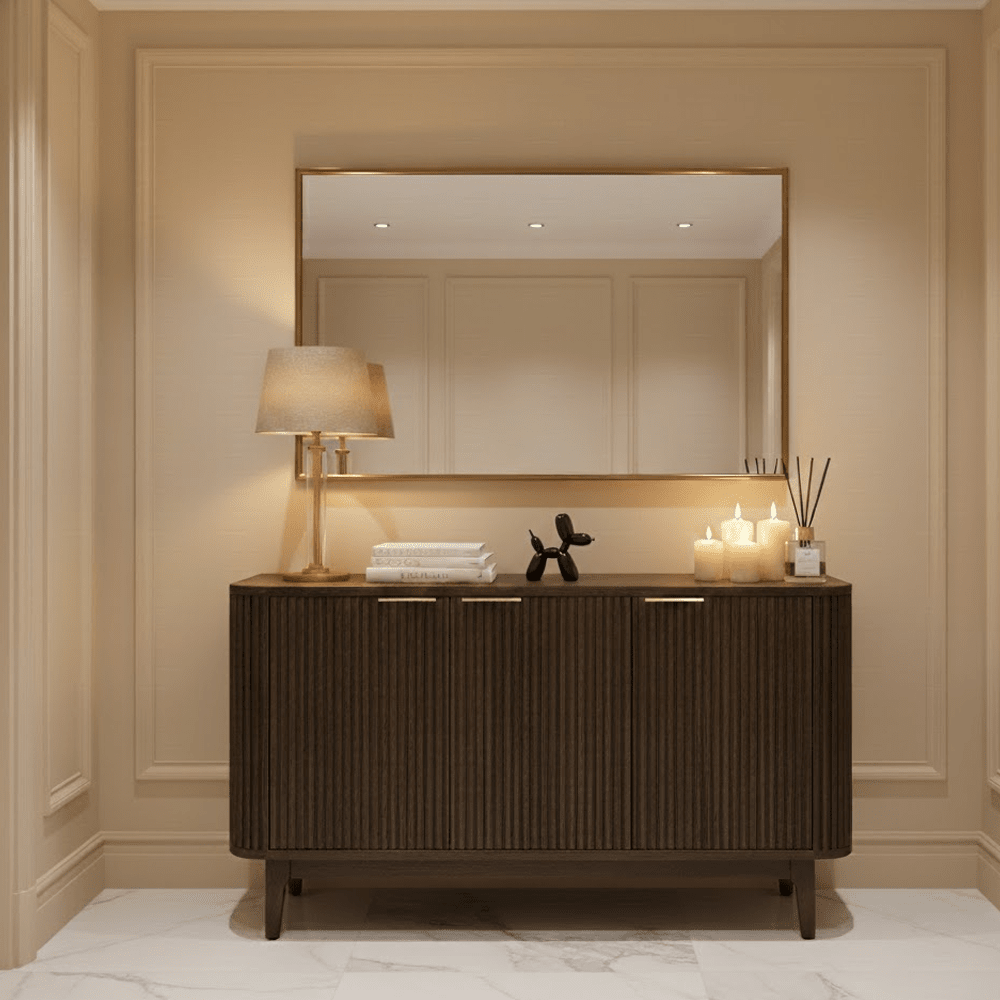 Dark Brown Ribbed Oak 3 Door Sideboard