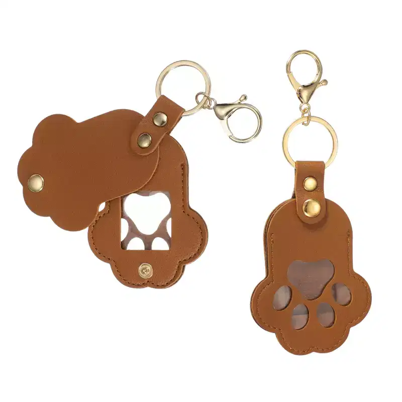 Unique Bargains Leather Memorial Key Holder Paw Print Pet Hair Keychain Pet Furniture Accessories 2 Pcs