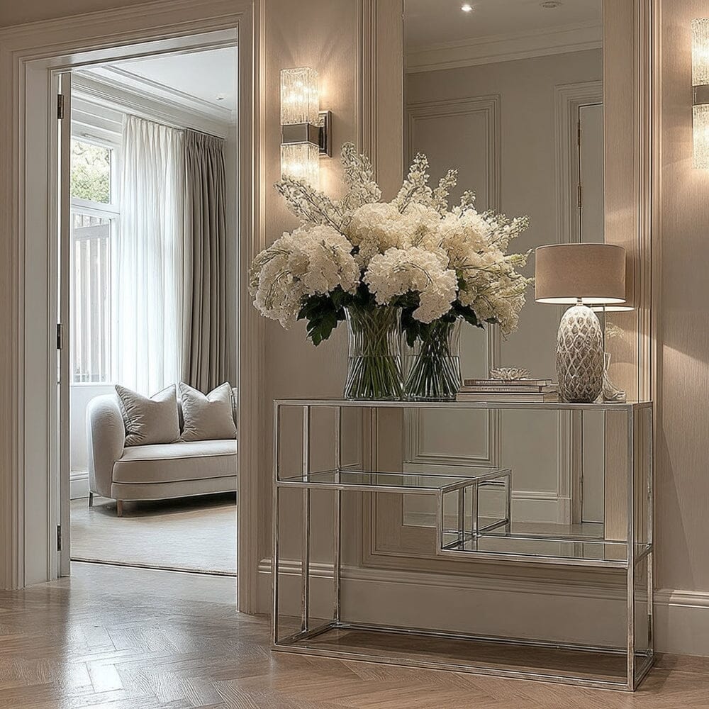 Silver & Glass Tiered Console Table