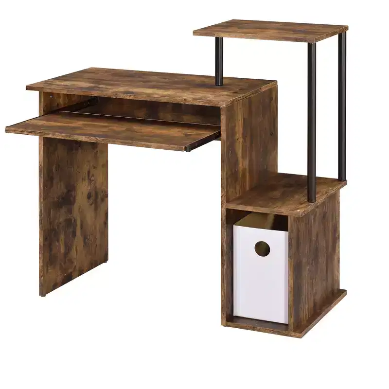 TUYOHW Weathered Oak Finish Computer Desk,Writing Desk with Keyboard Tray,Storage Compartment & Shelf,Metal Frame,Office Desk for Small Spaces