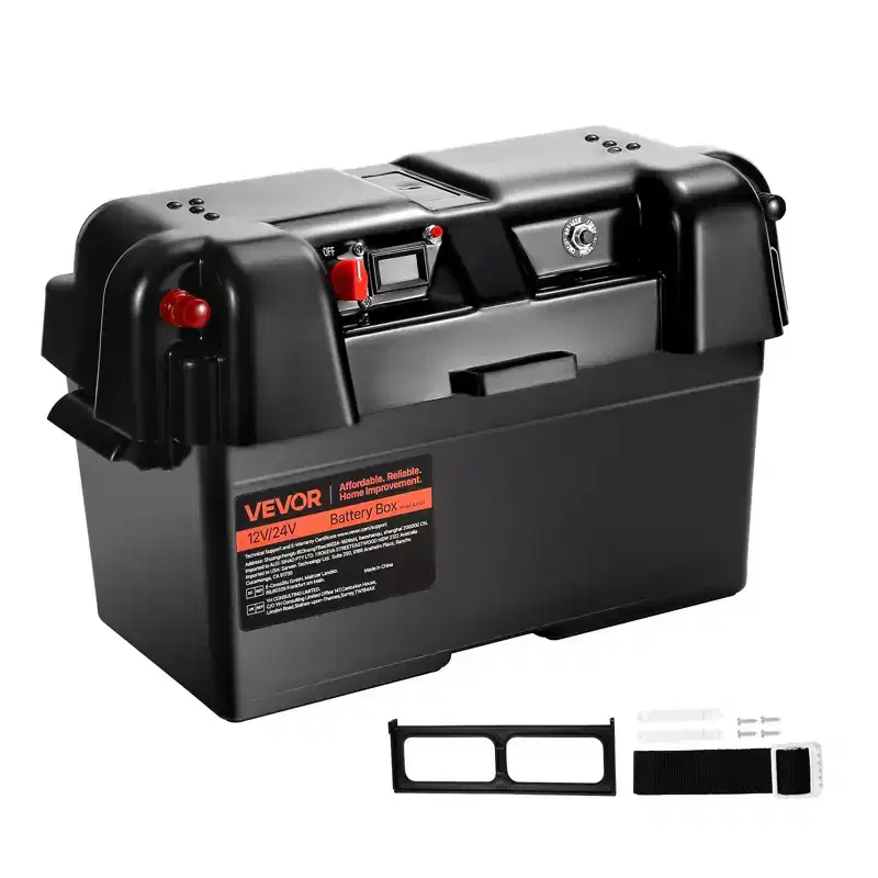 VEVOR Battery Box, Group 24/27 Trolling Motor Battery Box, 12V/24V Marine Batteries Case with PP Shell and Dual Straps, Smart Batteries Case, Black