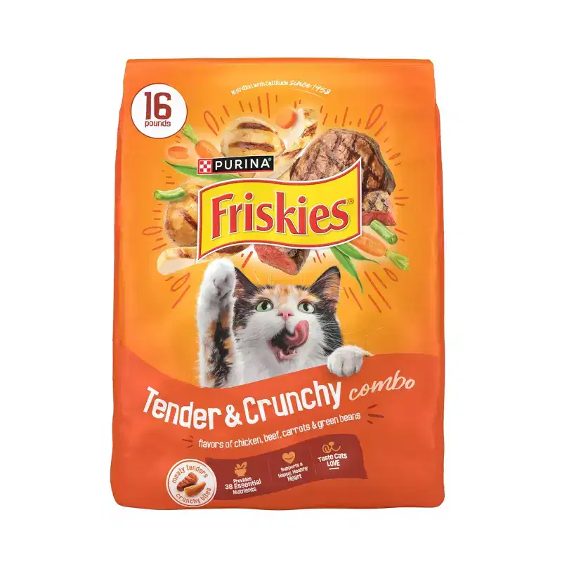 Friskies Tender & Crunchy with Flavors Chicken,Beef,Carrots&Green Beans Adult Complete & Balanced Dry Cat Food - 16lbs