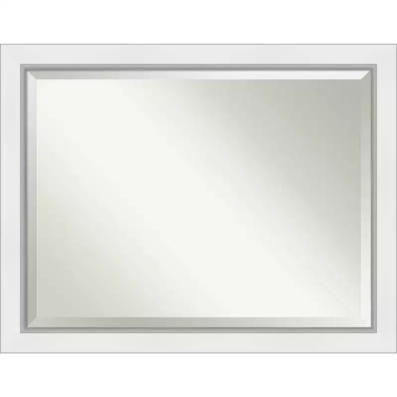 Amanti Art 46x36 Eva White Framed Wall Mirror Silver: Modern Rectangle Beveled, No Assembly, Wall Mount
