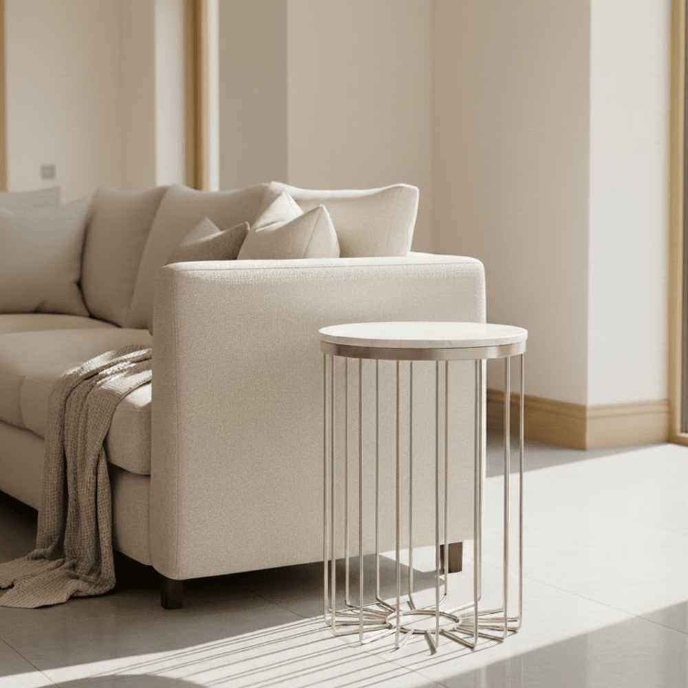 Champagne Side Table with Marble Top