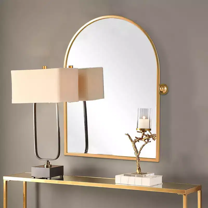31x24" Arched Rotating Wall Mirror �C Gold Iron Frame