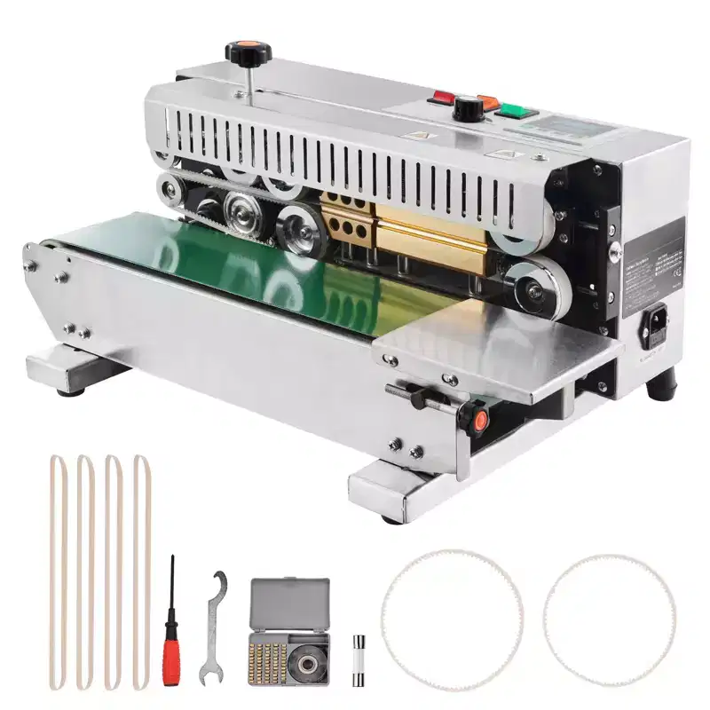 VEVOR Continuous Bag Band Sealing Machine, 0.24-0.47 in/6-12 mm Seal Width, Horizontal Band Sealer Machine with Digital Temperature Control, Silver