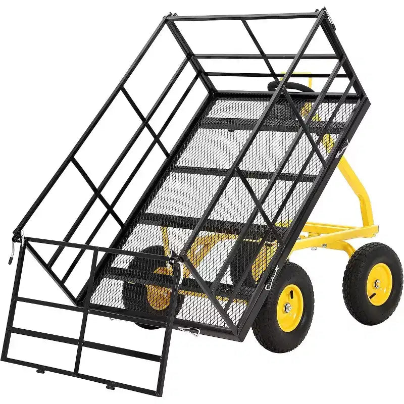 1500 Lbs Heavy Duty Steel Garden Cart, Garden Wagon Cart on Wheels, Outdoor Metal Yard Trailer Utility Wagon Carts with Mesh, Removable Sides