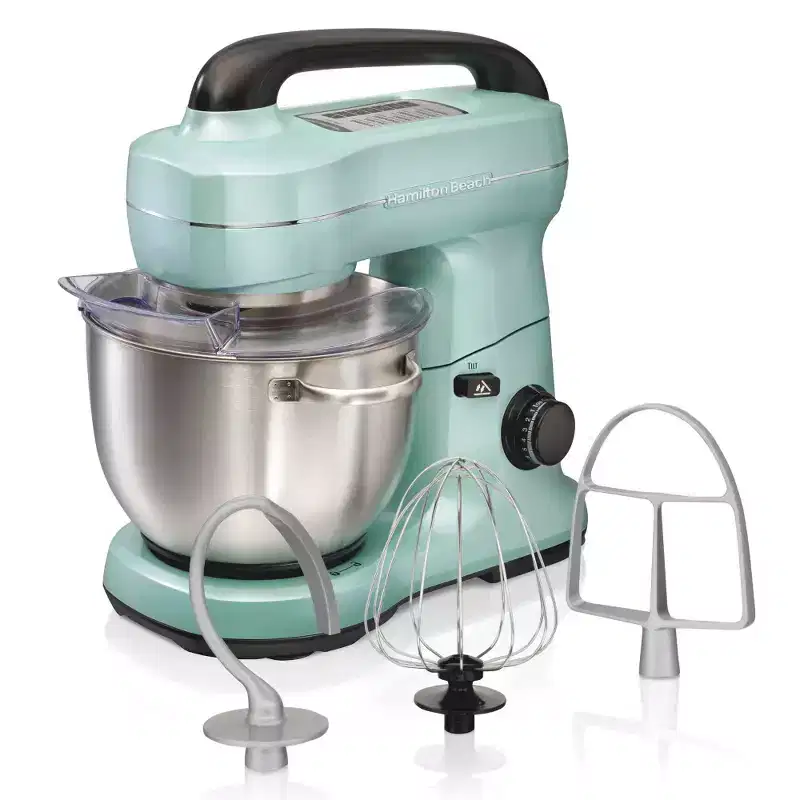 Hamilton Beach Stand Mixer with 4 Quart SS Bowl 7 Speeds 300 Watt Aqua 63397: Metal, Dishwasher-Safe Parts, 1-Year Warranty