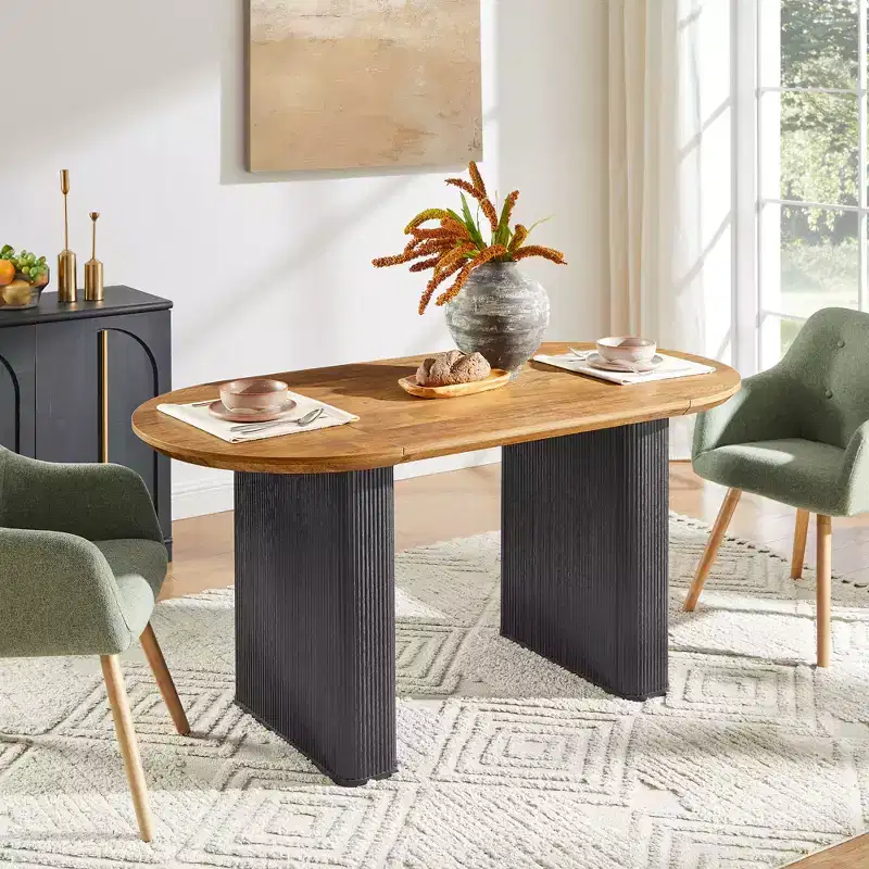 Black/Brown/Natural, Oval Dining Table, Seats 4&ndash;6