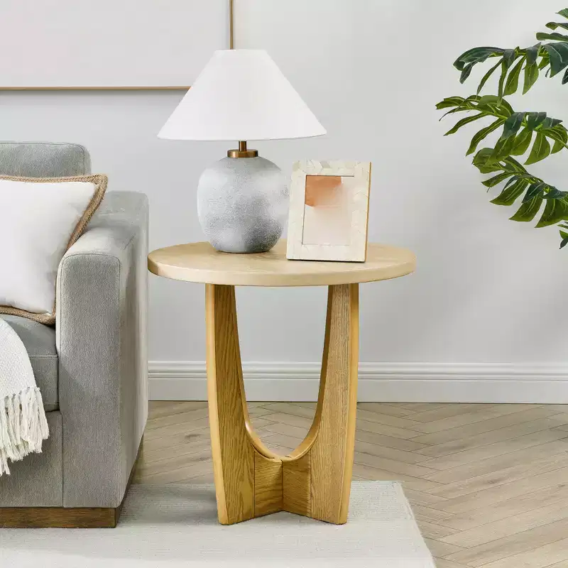 Round Coffee Table, Wooden Cocktail Table, Farmhouse Center Sofa Side Table, Circular Tea Table for Small Spaces Living Room Office