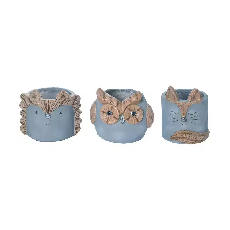 Transpac MGO Critter Planter Set of 3 with Drainage Hole Spring Summer Home Decorations Resin Planters