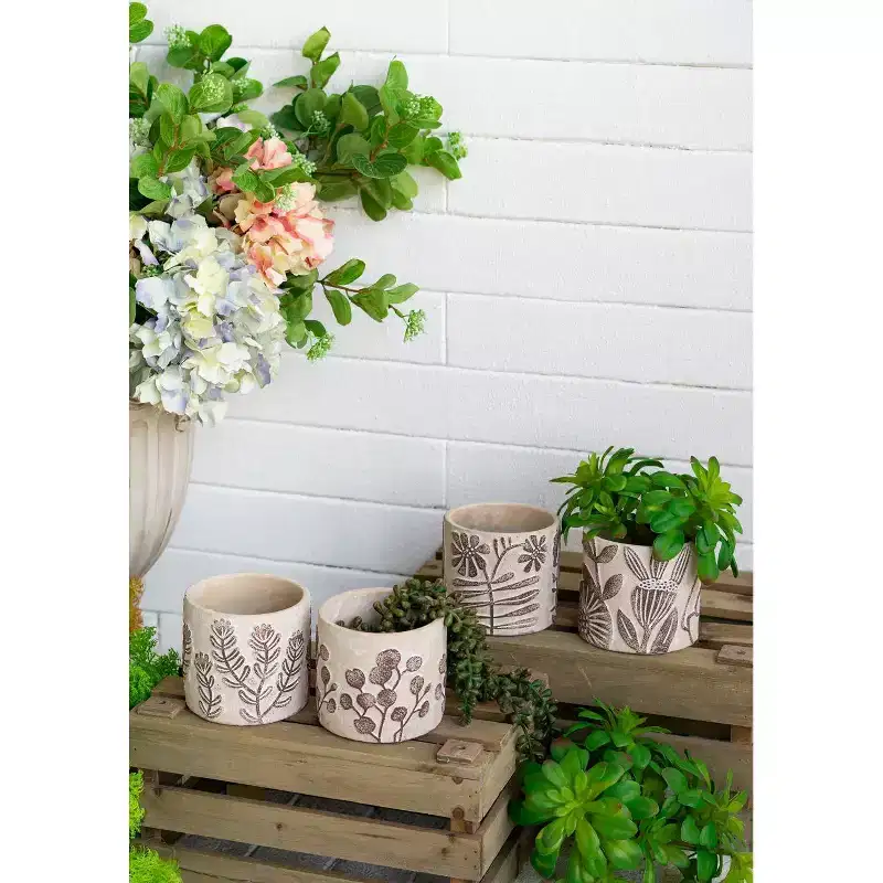 Okak Plant Pot Sets Small Round Motifs for Home Decor Indoor Gardening(set of 2/4)