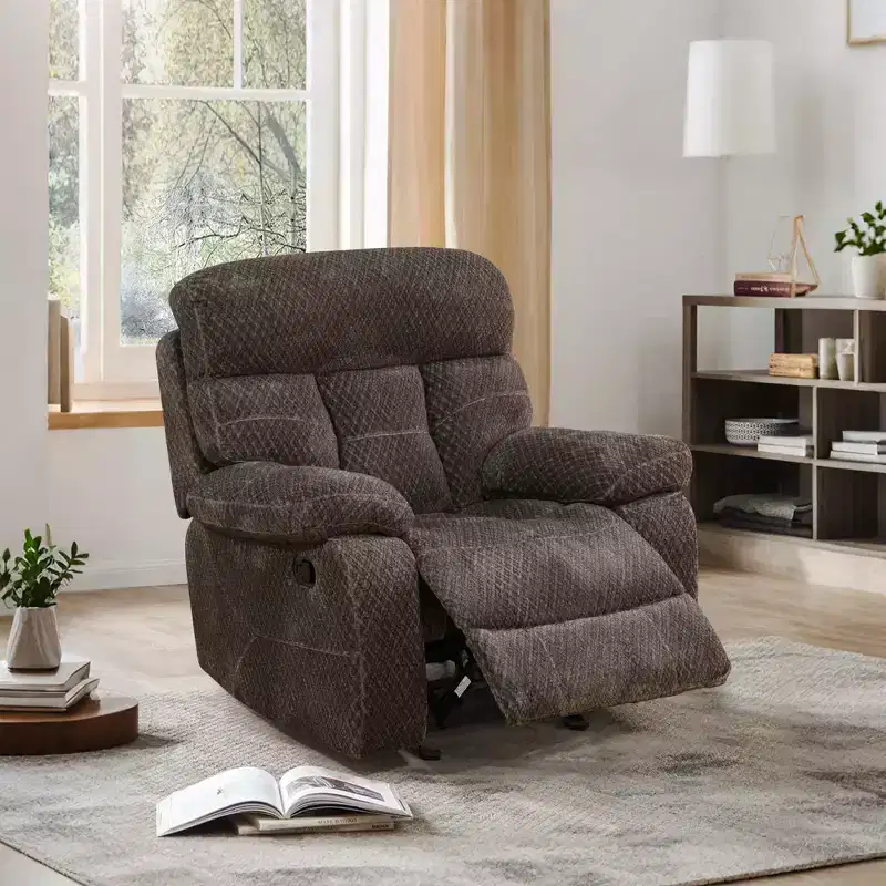 MAYEERTY Recliner Chair, Non-Pilling Breathable Fabric Reclining Chair with Adjustable Backrest for Living Room, Brown