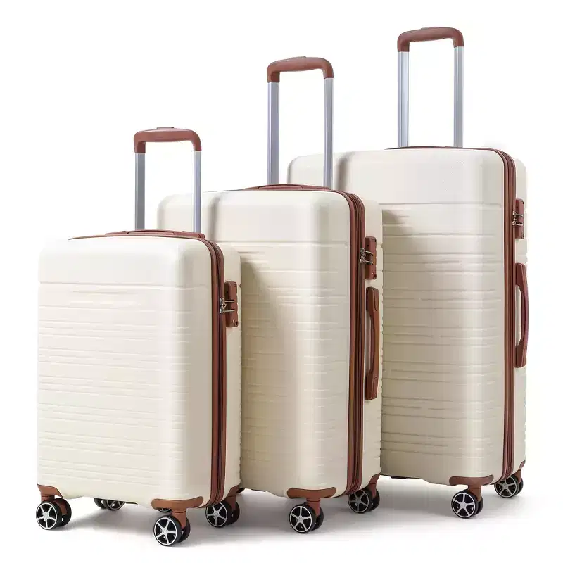 Luggage Expandable Suitcase 3 Piece Set, Luggage Set of 3 Piece Suitcase with Spinner Wheels, Hardshell Luggage 3 Piece Set White and brown