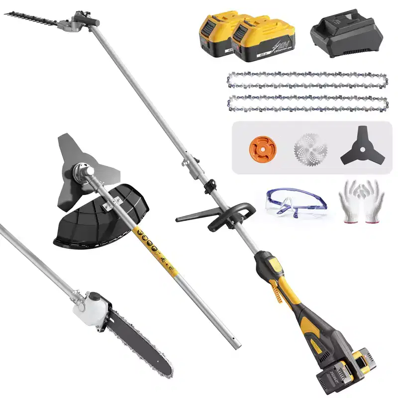 Cordless 4-in-1 Electric Brush Cutter String Trimmer Pole Saw Hedge Trimmer 40V Dual Batteries